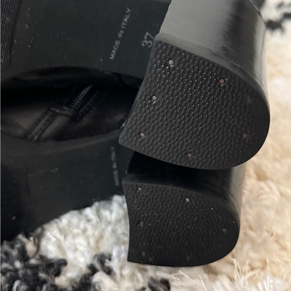 Women’s Dune Leather Almond Toe Block Heel Boots Black Size 37/6.5 - Picture 13 of 15